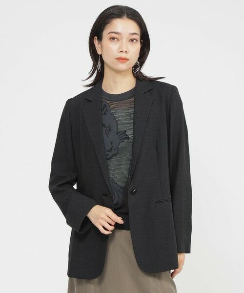 EVEX by KRIZIA / エヴェックス バイ クリツィア ノーカラージャケット | 【カタログ掲載品】【ウォッシャブル】シアーヴィンテージスラブテーラージャケット(ブラック1)