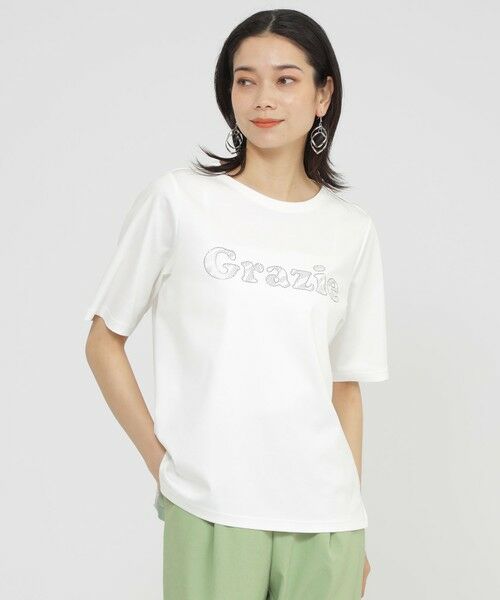 EVEX by KRIZIA/エヴェックス バイ クリツィア 【カタログ掲載品】【接触冷感】【ウォッシャブル】超冷感コットンスムースホットフィットロゴＴシャツ オフホワイト1 40