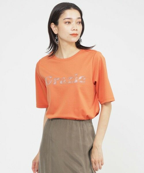 EVEX by KRIZIA / エヴェックス バイ クリツィア カットソー | 【カタログ掲載品】【接触冷感】【ウォッシャブル】超冷感コットンスムースホットフィットロゴTシャツ(オレンジ1)
