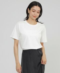 美品/クリッツィア EVEX by KRIZIA カットソー 表記 42号 L 11号 相当 白 ホワイト レディース 春 夏 トップス 異素材 半袖 ゆったり EVEX by KRIZIA エヴェックスバイクリツィア 総柄 カットソー