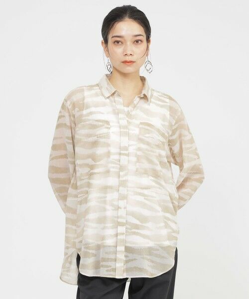 EVEX by KRIZIA/エヴェックス バイ クリツィア 【SANYO Style EDITION掲載】【接触冷感】【ウォッシャブル】シアーボイルゼブラロングシャツ ベージュ3 40 EVEX by KRIZIA/エヴェックス バイ クリツィア 【SANYO Style EDITION掲載】【接触冷感】【ウォッシャブル】シアーボイルゼブラロングシャツ ベージュ3 40