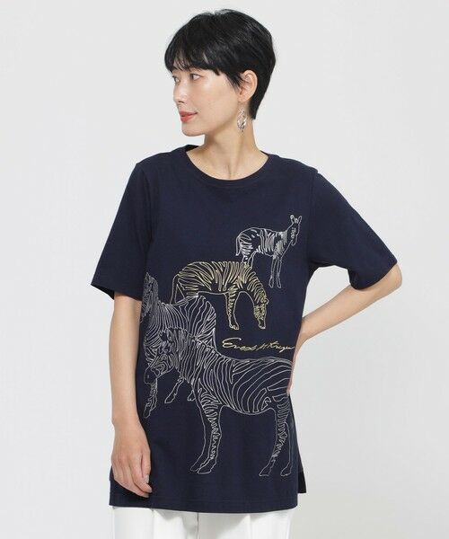 EVEX by KRIZIA/エヴェックス バイ クリツィア 【接触冷感】【ウォシャブル】メタリックゼブラプリントチュニックカットソー ネイビー2 40 EVEX by KRIZIA/エヴェックス バイ クリツィア 【接触冷感】【ウォシャブル】メタリックゼブラプリントチュニックカットソー ネイビー2 40