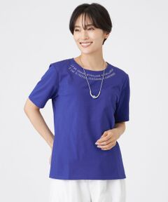 EVEX by KRIZIA / エヴェックス バイ クリツィア カットソー | 【接触冷感】【ウォッシャブル】ネックエンブロイダリーカットソー