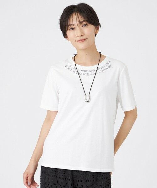 EVEX by KRIZIA/エヴェックス バイ クリツィア 【接触冷感】【ウォッシャブル】ネックエンブロイダリーカットソー オフホワイト1 40 EVEX by KRIZIA/エヴェックス バイ クリツィア 【接触冷感】【ウォッシャブル】ネックエンブロイダリーカットソー オフホワイト1 40