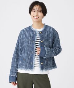 EVEX by KRIZIA / エヴェックス バイ クリツィア ノーカラージャケット | 【カタログ掲載品】【マシンウォッシャブル】パンチングデニムノーカラージャケット