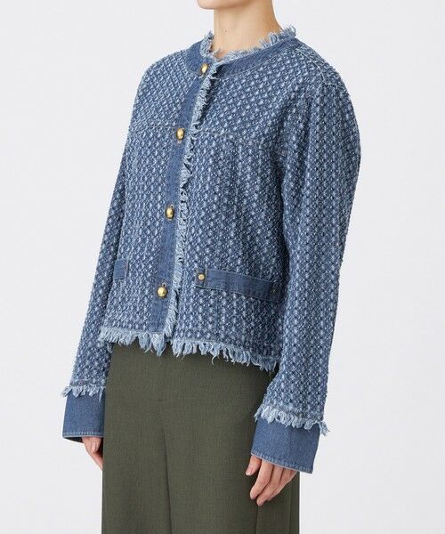 EVEX by KRIZIA / エヴェックス バイ クリツィア ノーカラージャケット | 【カタログ掲載品】【マシンウォッシャブル】パンチングデニムノーカラージャケット | 詳細3