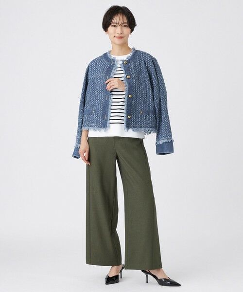 EVEX by KRIZIA / エヴェックス バイ クリツィア ノーカラージャケット | 【カタログ掲載品】【マシンウォッシャブル】パンチングデニムノーカラージャケット | 詳細1