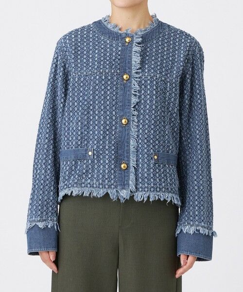 EVEX by KRIZIA / エヴェックス バイ クリツィア ノーカラージャケット | 【カタログ掲載品】【マシンウォッシャブル】パンチングデニムノーカラージャケット | 詳細2