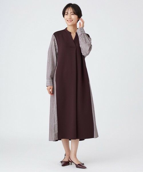 EVEX by KRIZIA / エヴェックス バイ クリツィア ロング・マキシ丈ワンピース | 【カタログ掲載品】【ウォッシャブル】ストライプジャカードコンビワンピース | 詳細1
