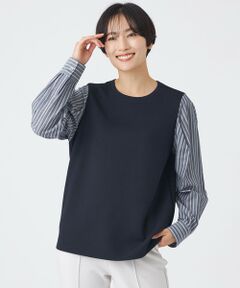 EVEX by KRIZIA / エヴェックス バイ クリツィア カットソー | 【ウォッシャブル】ストライプジャカードコンビプルオーバー