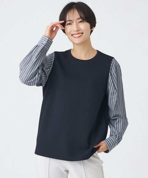 EVEX by KRIZIA/エヴェックス バイ クリツィア 【ウォッシャブル】ストライプジャカードコンビプルオーバー ネイビー2 40 EVEX by KRIZIA/エヴェックス バイ クリツィア 【ウォッシャブル】ストライプジャカードコンビプルオーバー ネイビー2 40