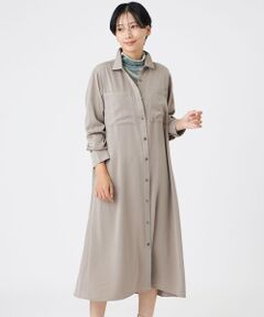 EVEX by KRIZIA / エヴェックス バイ クリツィア ロング・マキシ丈ワンピース | 【マシンウォッシャブル】【放電テープ付き】フィブリルライクサテンシャツワンピース