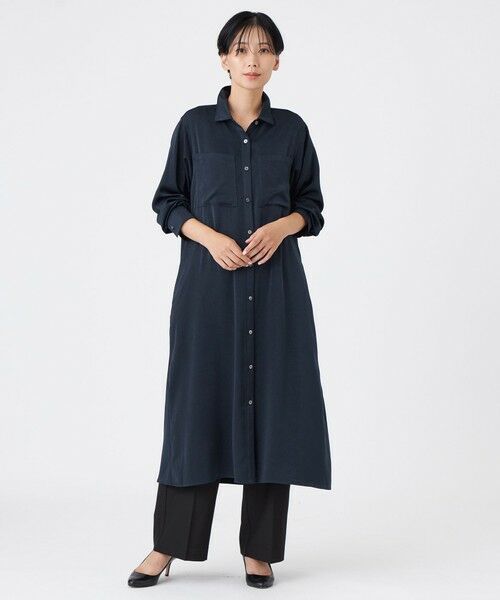 EVEX by KRIZIA / エヴェックス バイ クリツィア ロング・マキシ丈ワンピース | 【マシンウォッシャブル】【放電テープ付き】フィブリルライクサテンシャツワンピース | 詳細1