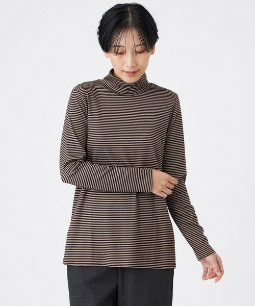 EVEX by KRIZIA/エヴェックス バイ クリツィア 【ウォッシャブル】ハーフミラノリブボーダーハイネックプルオーバー モカ3 40 EVEX by KRIZIA/エヴェックス バイ クリツィア 【ウォッシャブル】ハーフミラノリブボーダーハイネックプルオーバー モカ3 40