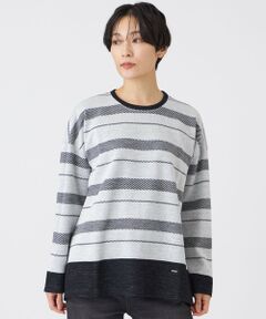 【ウォッシャブル】ウールジャカードジャージーボーダーカットソー