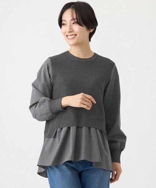 EVEX by KRIZIA / エヴェックス バイ クリツィア ニット・セーター | 【ウォッシャブル】シャツコンビニットプルオーバー（ダークグレー）