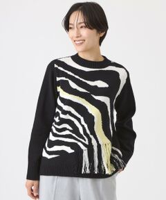 【ウォッシャブル】ウェーブゼブラインターシャニットプルオーバー