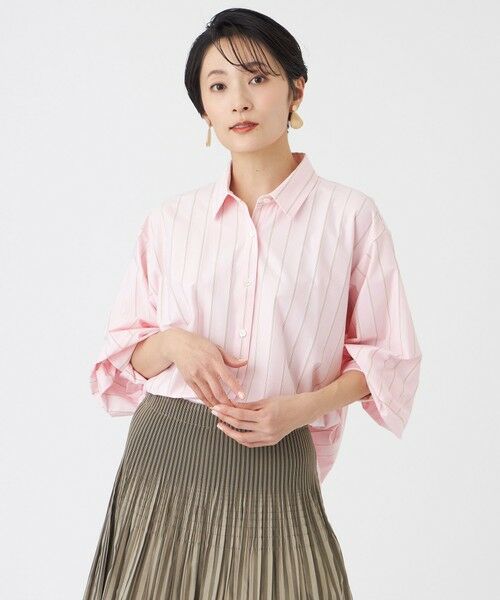EVEX by KRIZIA / エヴェックス バイ クリツィア シャツ・ブラウス | 【カタログ掲載・ウォッシャブル】ハイゲージストライプジャージーシャツ（ピンク3）