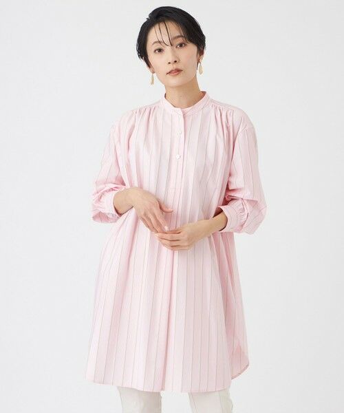 EVEX by KRIZIA / エヴェックス バイ クリツィア シャツ・ブラウス | 【カタログ掲載・ウォッシャブル】ハイゲージストライプジャージーチュニックブラウス（ピンク3）