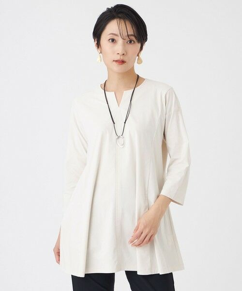 EVEX by KRIZIA / エヴェックス バイ クリツィア カットソー | 【接触冷感・マシンウォッシャブル】ハイゲージメリルハイテンションチニックカットソー（グレー3）