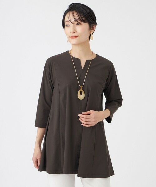 EVEX by KRIZIA / エヴェックス バイ クリツィア カットソー | 【接触冷感・マシンウォッシャブル】ハイゲージメリルハイテンションチニックカットソー（モカ３）