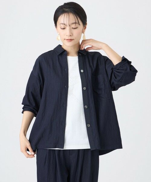 EVEX by KRIZIA / エヴェックス バイ クリツィア ノーカラージャケット | 【ウォッシャブル】デニムライクショートシャツジャケット（ネイビー2）