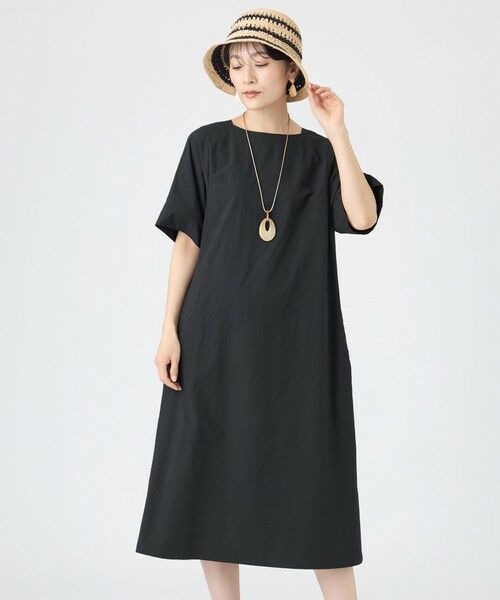 EVEX by KRIZIA / エヴェックス バイ クリツィア ロング・マキシ丈ワンピース | 【カタログ掲載・マシンウォッシャブル】クロスサッカーサックワンピース（ブラック1）