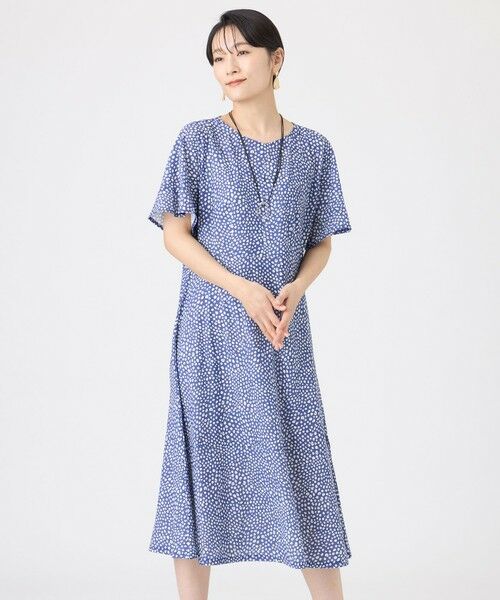 EVEX by KRIZIA / エヴェックス バイ クリツィア ロング・マキシ丈ワンピース | 【接触冷感・マシンウォッシャブル】ミニチータープリントコンチェロフレアスリーブワンピース（ブルー6）