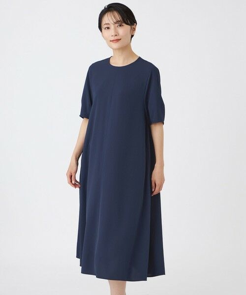 EVEX by KRIZIA / エヴェックス バイ クリツィア ロング・マキシ丈ワンピース | 【接触冷感・吸水速乾・遮熱・UV対策・マシンウォッシャブル】【キマル！シリーズ】キマルサテンワンピース（ネイビー2）