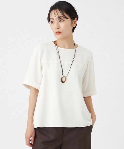 EVEX by KRIZIA / エヴェックス バイ クリツィア シャツ・ブラウス | 【接触冷感・吸水速乾・遮熱・UV対策・マシンウォッシャブル】【キマル！シリーズ】キマルサテンプルオーバーブラウス（オフホワイト1）