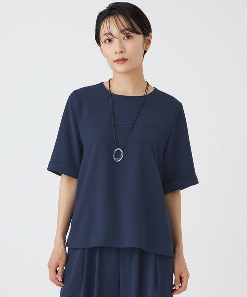 EVEX by KRIZIA / エヴェックス バイ クリツィア シャツ・ブラウス | 【接触冷感・吸水速乾・遮熱・UV対策・マシンウォッシャブル】【キマル！シリーズ】キマルサテンプルオーバーブラウス（ネイビー2）