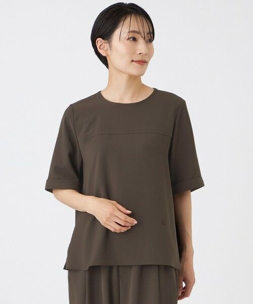 EVEX by KRIZIA / エヴェックス バイ クリツィア シャツ・ブラウス | 【接触冷感・吸水速乾・遮熱・UV対策・マシンウォッシャブル】【キマル！シリーズ】キマルサテンプルオーバーブラウス（モカ３）