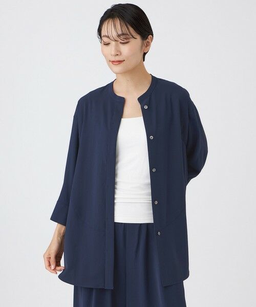 EVEX by KRIZIA / エヴェックス バイ クリツィア シャツ・ブラウス | 【接触冷感・吸水速乾・遮熱・UV対策・マシンウォッシャブル】【キマル！シリーズ】キマルサテンシャツ（ネイビー2）