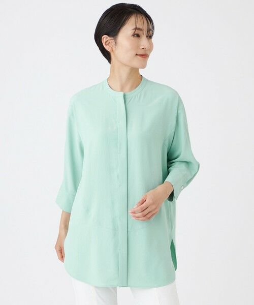 EVEX by KRIZIA / エヴェックス バイ クリツィア シャツ・ブラウス | 【接触冷感・吸水速乾・遮熱・UV対策・マシンウォッシャブル】【キマル！シリーズ】キマルサテンシャツ（ライトグリーン1）