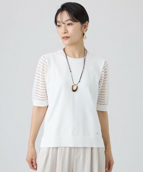 EVEX by KRIZIA / エヴェックス バイ クリツィア ニット・セーター | 【カタログ掲載・ウォッシャブル】クロッシングメッシュニットプルオーバー（オフホワイト1）