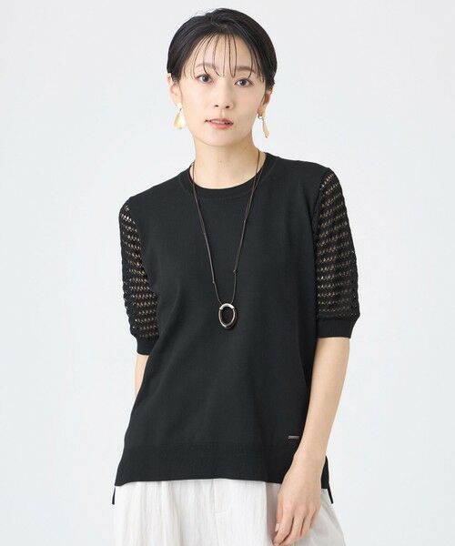 EVEX by KRIZIA / エヴェックス バイ クリツィア ニット・セーター | 【カタログ掲載・ウォッシャブル】クロッシングメッシュニットプルオーバー（ブラック1）