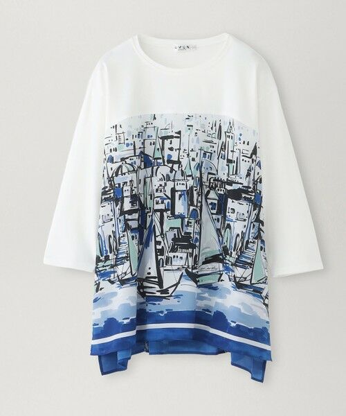 EVEX by KRIZIA / エヴェックス バイ クリツィア カットソー | 【接触冷感・ウォッシャブル】ヨットハーバープリントコンビカットソー（オフホワイト1）