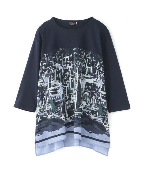 EVEX by KRIZIA / エヴェックス バイ クリツィア カットソー | 【接触冷感・ウォッシャブル】ヨットハーバープリントコンビカットソー（ネイビー2）