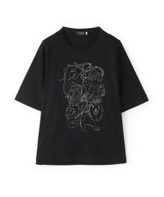 EVEX by KRIZIA / エヴェックス バイ クリツィア カットソー | 【EDDITION掲載】【接触冷感・ウォッシャブル】ギャザリングアニマルエンブロイダリーカットソー