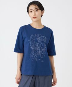 EVEX by KRIZIA / エヴェックス バイ クリツィア カットソー | 【EDDITION掲載】【接触冷感・ウォッシャブル】ギャザリングアニマルエンブロイダリーカットソー