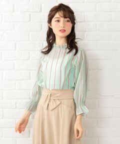Feroux / フェルゥ トップス | 【洗える】フェミニンストライプハイネック ブラウス