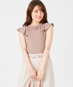 Feroux / フェルゥ ニット・セーター | 【洗える】レース切替フリルスリーブ ニット