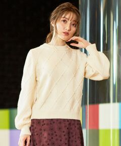 Feroux / フェルゥ ニット・セーター | 【洗える】フェイクパール付アーガイル柄ブークレニット