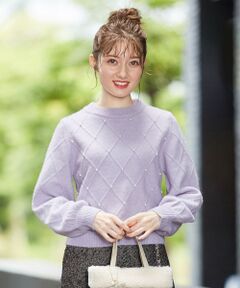 Feroux / フェルゥ ニット・セーター | 【洗える】フェイクパール付アーガイル柄ブークレニット