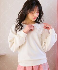 Feroux / フェルゥ スウェット | 【洗える】ローズコサージュ ダンボールプルオーバー