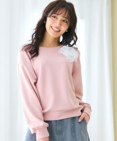 Feroux / フェルゥ スウェット | 【洗える】ローズコサージュ ダンボールプルオーバー