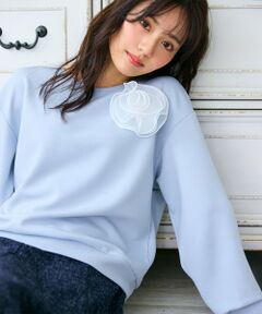 Feroux / フェルゥ スウェット | 【洗える】ローズコサージュ ダンボールプルオーバー