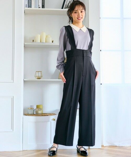 Feroux/フェルゥ 【洗える】スカラップデザイン・サスペンダー付きパンツ ブラック系 1 Feroux/フェルゥ 【洗える】スカラップデザイン・サスペンダー付きパンツ ブラック系 1