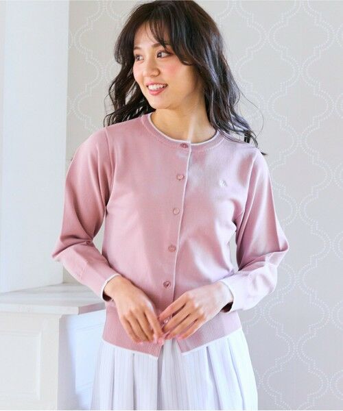 Feroux/フェルゥ 【洗える】ロゴ刺繍ニット カーディガン ピンク系 F Feroux/フェルゥ 【洗える】ロゴ刺繍ニット カーディガン ピンク系 F
