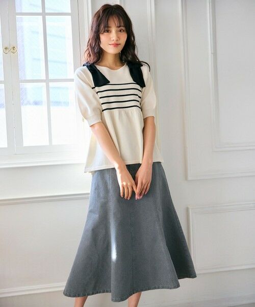 【洗える】肩リボン ペプラムニット Feroux｜【洗える】肩リボン ペプラムニット | Rakuten Fashion